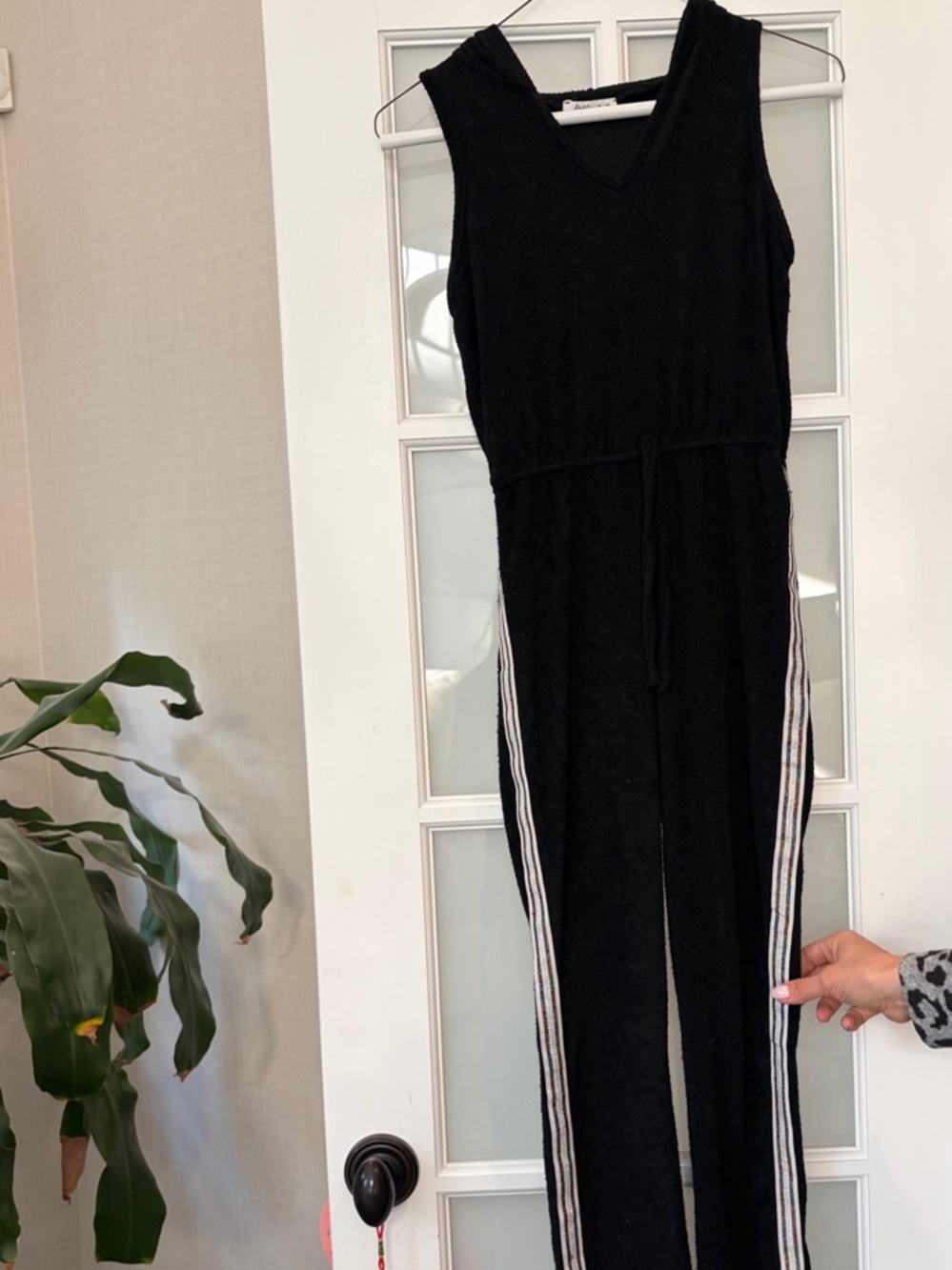 Pinc Premium Black Sleeveless Jumpsuit with Side Stripes